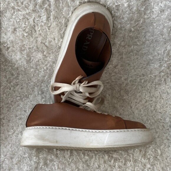 Prada Cognac Leather Low Top Calzature Donna Platform Sneakers - Picture 3 of 6